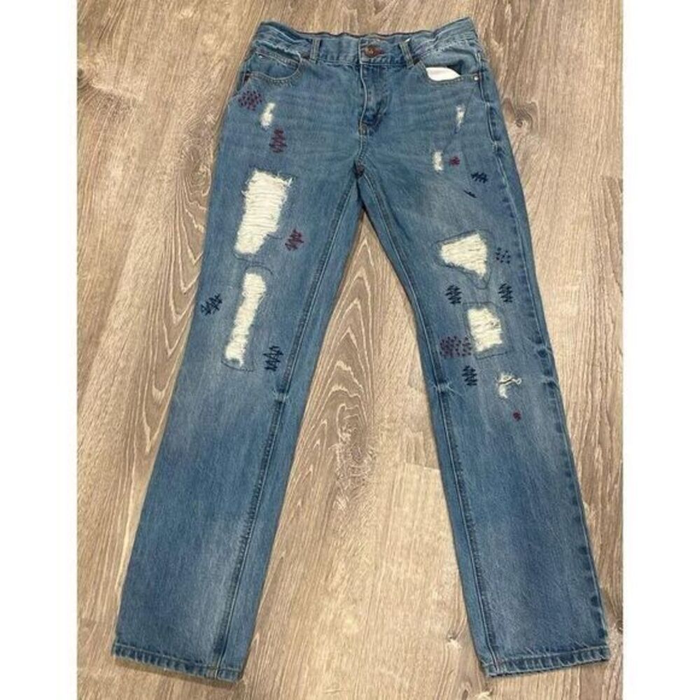 Distressed Denim Jeans with Colorful Embroidery Boho tOMMY HILFIGER Straight Leg